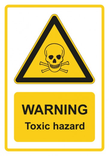 Schild Warnzeichen Piktogramm & Text englisch · Warning · Toxic hazard · gelb | selbstklebend