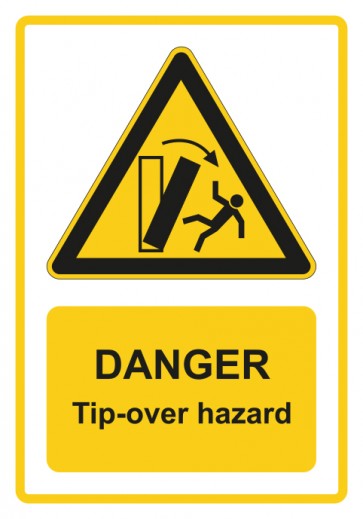 Schild Warnzeichen Piktogramm & Text englisch · Warning · Tip-over hazard · gelb