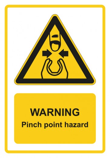 Schild Warnzeichen Piktogramm & Text englisch · Warning · Pinch point hazard · gelb