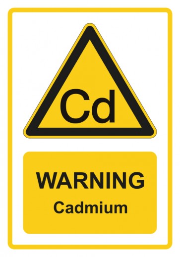 Schild Warnzeichen Piktogramm & Text englisch · Warning · Cadmium · gelb