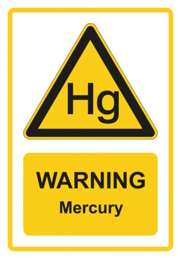 Schild Warnzeichen Piktogramm & Text englisch · Warning · Mercury · gelb | selbstklebend