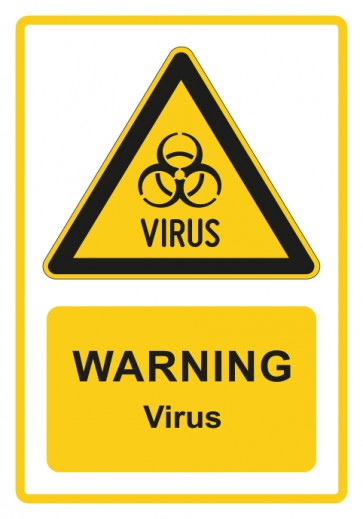 Schild Warnzeichen Piktogramm & Text englisch · Warning · Virus · gelb