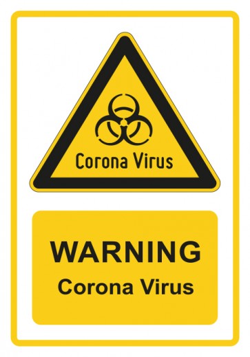 Schild Warnzeichen Piktogramm & Text englisch · Warning · Corona Virus · gelb | selbstklebend