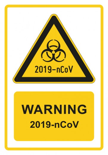 Aufkleber Warnzeichen Piktogramm & Text englisch · Warning · 2019-nCoV · gelb