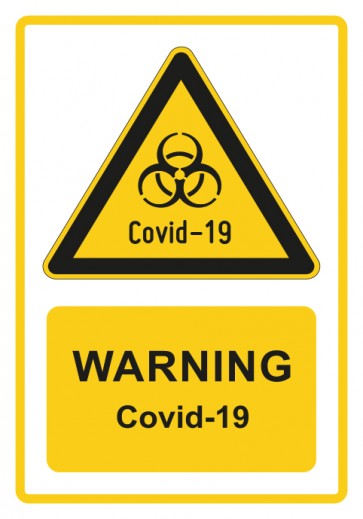 Schild Warnzeichen Piktogramm & Text englisch · Warning · Covid-19 · gelb