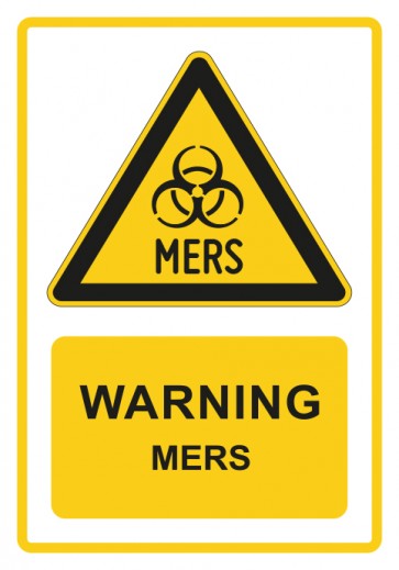 Magnetschild Warnzeichen Piktogramm & Text englisch · Warning · MERS · gelb