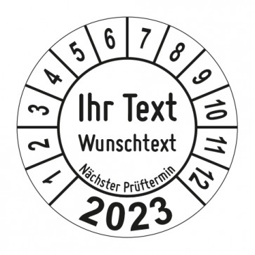 Jahresprüfplakette Wunschtext - Jahreszahl - im Kreisbogen