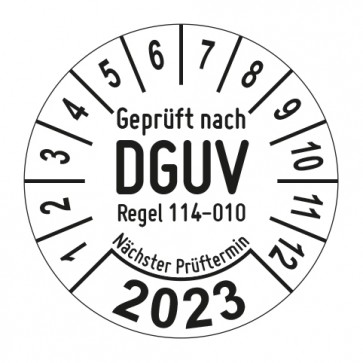 Jahresprüfplakette Geprüft nach DGUV Regel 114-010 - Jahreszahl im Bogen_1