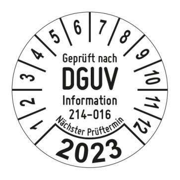 Jahresprüfplakette Geprüft nach DGUV Information 214-016 - Jahreszahl im Bogen_1