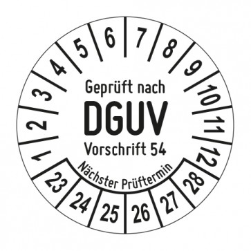 Mehrjahresprüfplakette Geprüft nach DGUV Vorschrift 54 - Jahre und Monate
