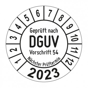 Jahresprüfplakette Geprüft nach DGUV Vorschrift 54 - Jahreszahl - im Kreisbogen