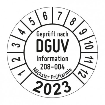 Jahresprüfplakette Geprüft nach DGUV Information 208-004 Gabelstapler - Jahreszahl - im Kreisbogen