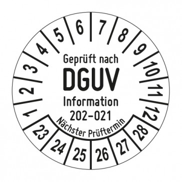Mehrjahresprüfplakette Geprüft nach DGUV Information 202 - 021 Sichere Schultafeln - Jahre und Monate