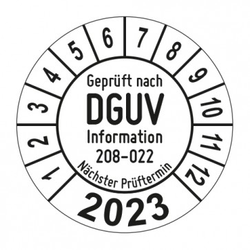 Jahresprüfplakette Geprüft nach DGUV Information 208-022 Türen und Tore - Jahreszahl - im Kreisbogen