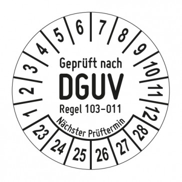 Mehrjahresprüfplakette Geprüft nach DGUV Regel 103 - 011 Elektrotechnik Arbeiten unter Spannung - Jahre und Monate