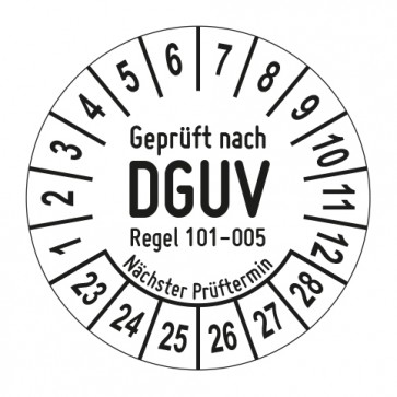 Mehrjahresprüfplakette Geprüft nach DGUV Regel 101 - 005 Prüfung an hochziehbare Personenaufnahmemittel - Jahre und Monate