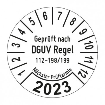 Jahresprüfplakette Geprüft nach DGUV Regel 112-198_199 Prüfung von Schutzeinrichtungen - Jahreszahl im Bogen_1