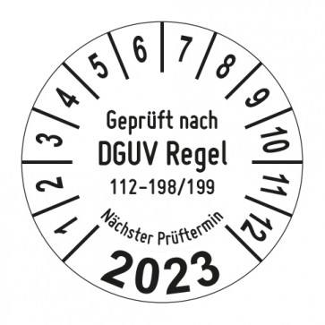 Jahresprüfplakette Geprüft nach DGUV Regel 112-198_199 Prüfung von Schutzeinrichtungen - Jahreszahl im Bogen_2