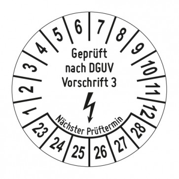 Mehrjahresprüfplakette Geprüft nach DGUV Vorschrift 3 Blitz - Jahre und Monate