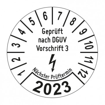 Jahresprüfplakette Geprüft nach DGUV Vorschrift 3 Blitz - Jahreszahl im Bogen_1