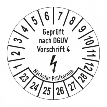 Mehrjahresprüfplakette Geprüft nach DGUV Vorschrift 4 Blitz - Jahre und Monate