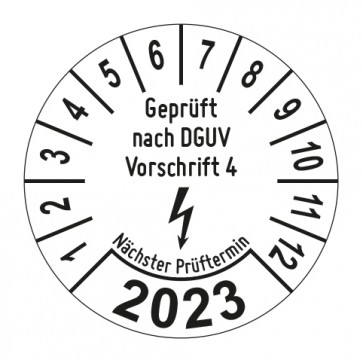 Jahresprüfplakette Geprüft nach DGUV Vorschrift 4 Blitz - Jahreszahl im Bogen_1