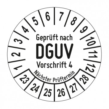 Mehrjahresprüfplakette Geprüft nach DGUV Vorschrift 4 - Jahre und Monate