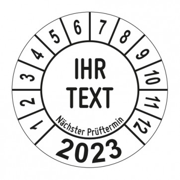 Jahresprüfplakette Wunschtext - Jahreszahl - im Kreisbogen