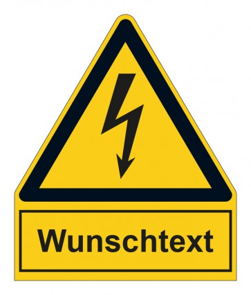 Schild Warnzeichen mit Anhang · Warnung vor elektrischer Spannung · selbstklebend