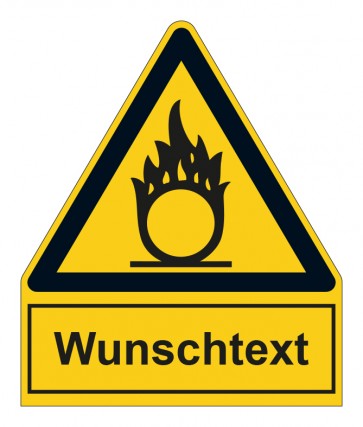 Schild Warnzeichen mit Anhang · Warnung vor brandfördernden Stoffen · selbstklebend