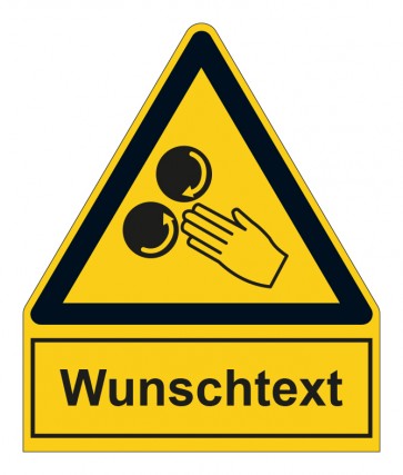 Schild Warnzeichen mit Anhang · Warnung vor Verletzungsgefahr durch Einzug