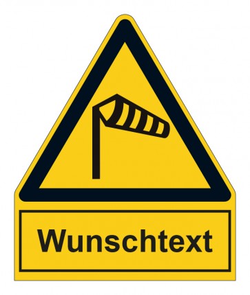Schild Warnzeichen mit Anhang · Warnung vor Wind - Sturm - Seitenwinde · selbstklebend