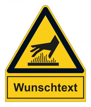 Schild Warnzeichen mit Anhang · Warnung vor heißer Oberfläche · selbstklebend