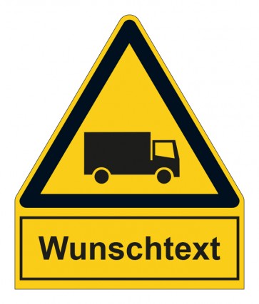 Schild Warnzeichen mit Anhang · Warnung vor Lastkraftwagen - Schwertransport · selbstklebend