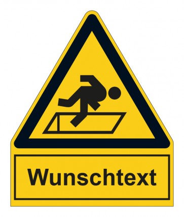 MAGNETSCHILD Warnzeichen mit Anhang · Warnung vor Absturzgefahr durch Luken im Boden
