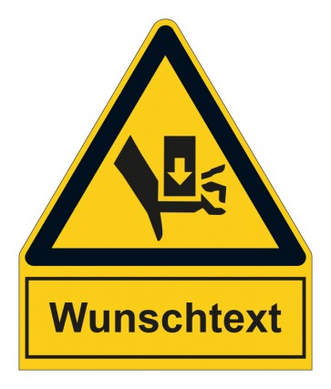 Schild Warnzeichen mit Anhang · Warnung vor Handverletzungen - Quetschgefahr durch Einpresswerkzeug