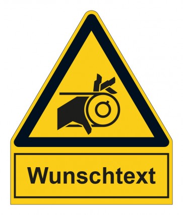 Aufkleber Warnzeichen mit Anhang · Warnung vor Einzugsgefahr durch Riemenantrieb