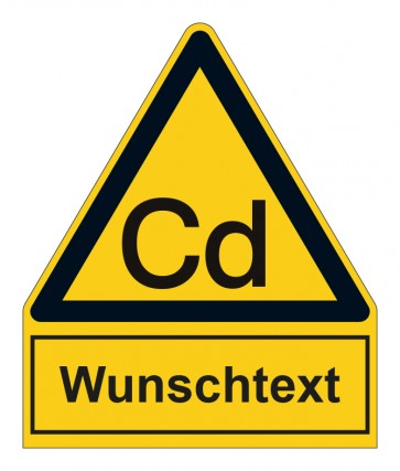 Schild Warnzeichen mit Anhang · Warnung vor Cadmium - Schwermetalle · selbstklebend