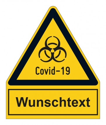Schild Warnzeichen mit Anhang · Warnung vor Covid-19 · selbstklebend