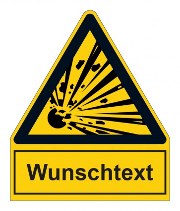 Schild Warnzeichen mit Anhang · Warnung vor explosionsgefährlichen Stoffen · ISO_7010_W002 · selbstklebend