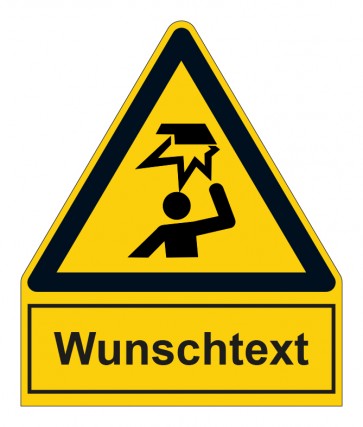 Schild Warnzeichen mit Anhang · Warnung vor Hindernissen im Kopfbereich · ISO_7010_W020 · selbstklebend