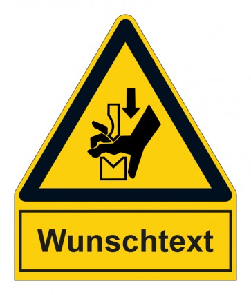 Schild Warnzeichen mit Anhang · Warnung vor Quetschgefahr der Hand zwischen Werkzeugen einer Presse · ISO_7010_W030