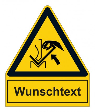 Schild Warnzeichen mit Anhang · Warnung vor Handquetschung zwischen dem Werkzeug der Abkantpresse · ISO_7010_W031 · selbstklebend