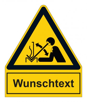 Schild Warnzeichen mit Anhang · Warnung vor hochschnellendem Werkstück in einer Presse · ISO_7010_W032