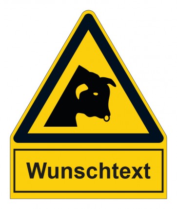 Schild Warnzeichen mit Anhang · Warnung vor Stier · ISO_7010_W034 · selbstklebend
