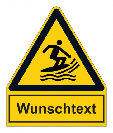 Schild Warnzeichen mit Anhang · Warnung vor Surfsportgebiet · ISO_7010_W046