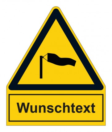 Schild Warnzeichen mit Anhang · Warnung vor starkem Wind · ISO_7010_W064 · selbstklebend