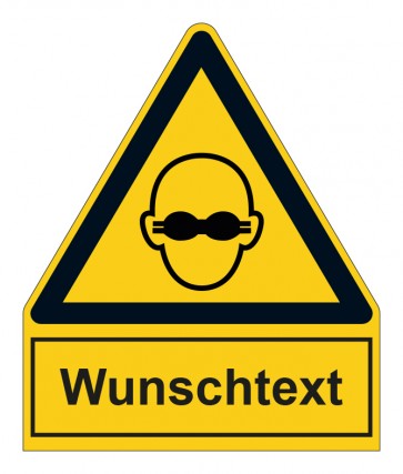 Schild Warnzeichen mit Anhang · Achtung, Schutzbrille tragen