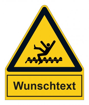 Schild Warnzeichen mit Anhang · Warnung vor Einzugsgefahr durch ungeschütze rotierende Objekte
