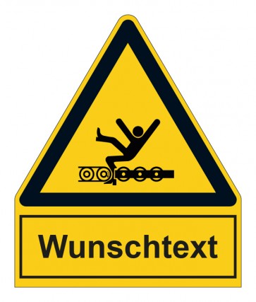 Aufkleber Warnzeichen mit Anhang · Warnung vor Einzugsgefahr durch rotierende Walzen